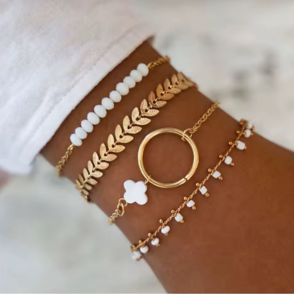 Elegant Gold and White Bracelet Set
